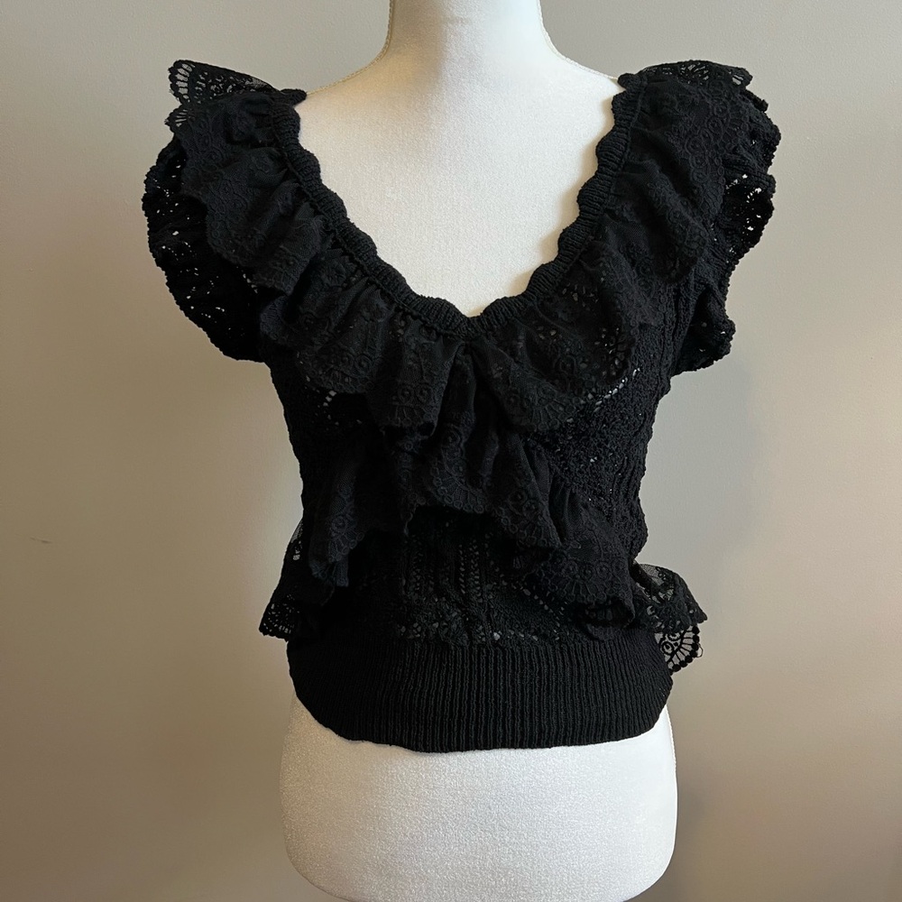 Zara Black Ruffled Lace Blouse